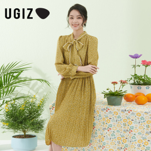 百褶连衣裙女UAOF873 新品 清新碎花淑女长袖 女装 韩版 UGIZ2022春季