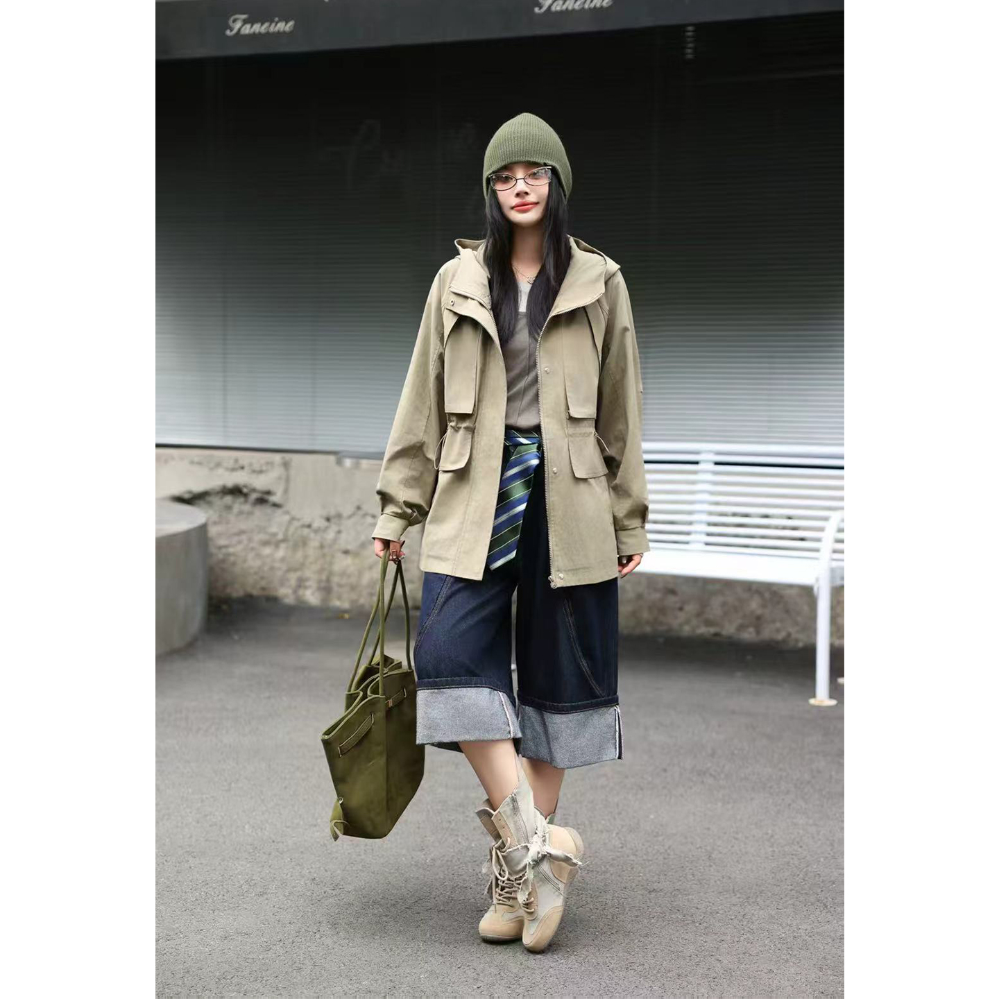 韩版连帽休闲中长风衣外套