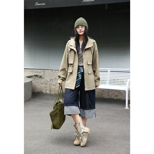 韩版 商场同款 连帽休闲中长风衣外套女UCFJ851 新品 UGIZ2025年秋季