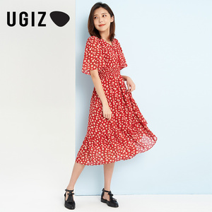 UGIZ夏季新品韩版女装时尚休闲小雏菊碎花雪纺连衣裙女UBOD801
