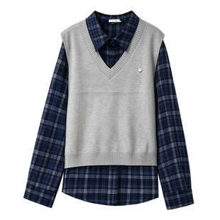 UGIZ2026年冬季新品商场同款韩版学院风马甲+格子衬衫女UDSK810