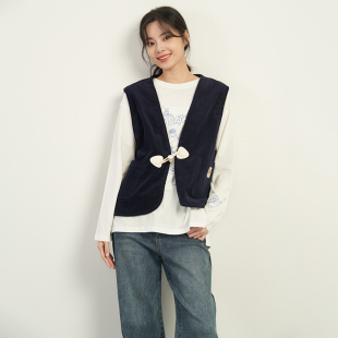 复古牛角扣保暖灯芯绒马甲女UDEH816 韩版 UGIZ2024年冬季 新品