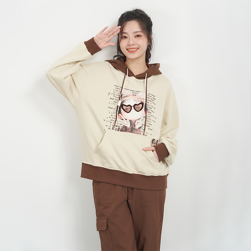 UGIZ连帽宽松百搭卡通印花卫衣