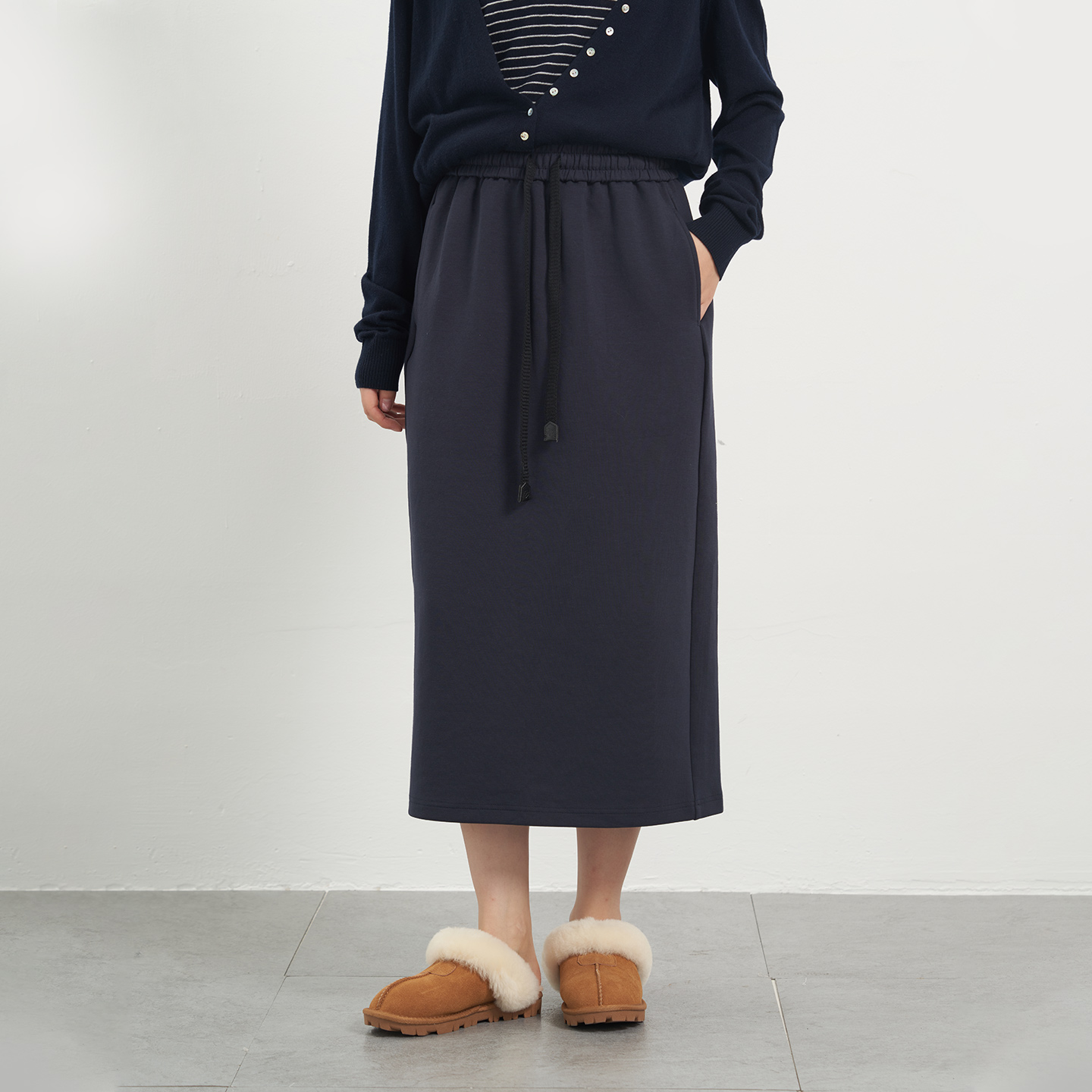 韩版休闲抽绳松紧腰半身裙