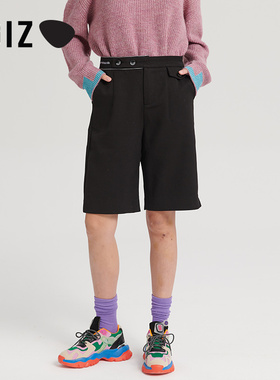 UGIZ冬季新品韩版女装时尚百搭直筒纯色休闲西装五分裤女UDPD111