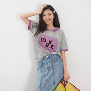 撞色连帽休闲针织衫 UGIZ2025年夏季 韩版 新品 女UBWJ830 商场同款