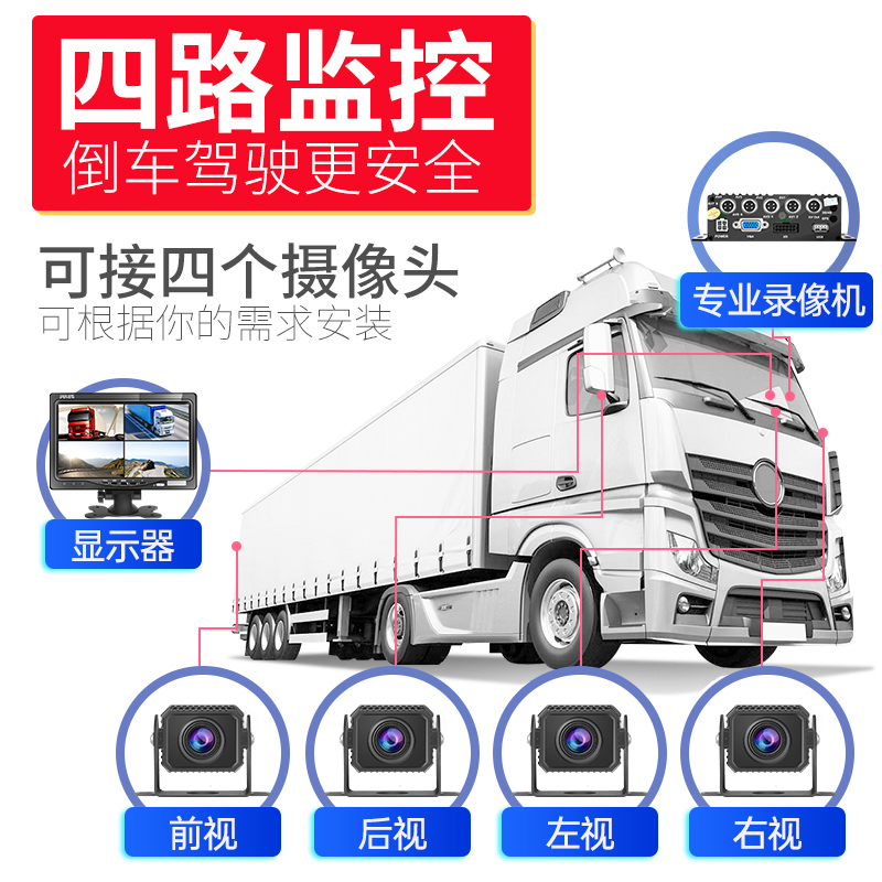 大货车四路监控行车记录仪专用12v24v高清倒车影像车载360度全景