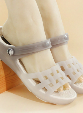 新款防滑厚底凉鞋女夏季坡跟两穿沙滩洞洞鞋松糕拖鞋上班0404h