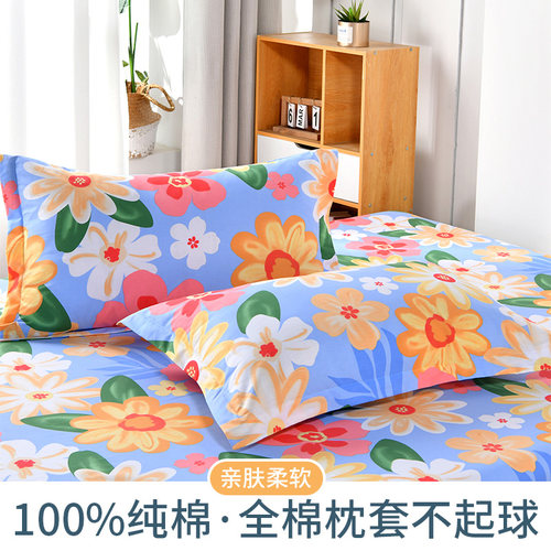 全棉印花枕套一对装可拆洗