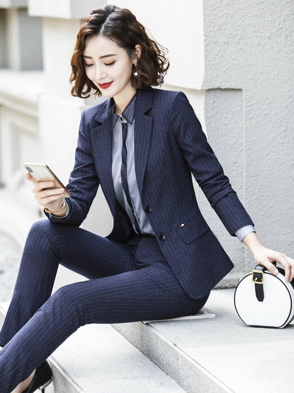 직업 여성 정장 정장 2021 가을 겨울 신상 기질 비즈니스 정장 작업복 스트라이프 작업복