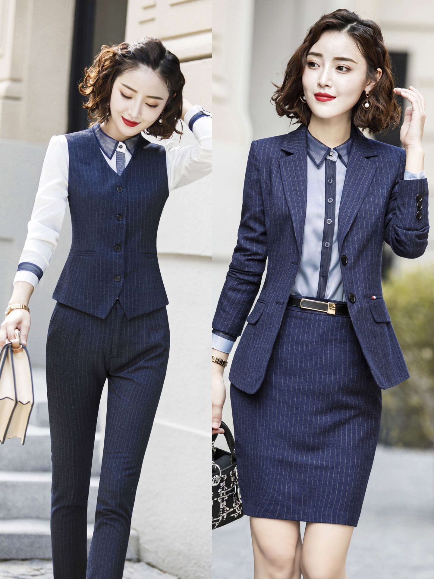 직업 여성 정장 정장 2021 가을 겨울 신상 기질 비즈니스 정장 작업복 스트라이프 작업복
