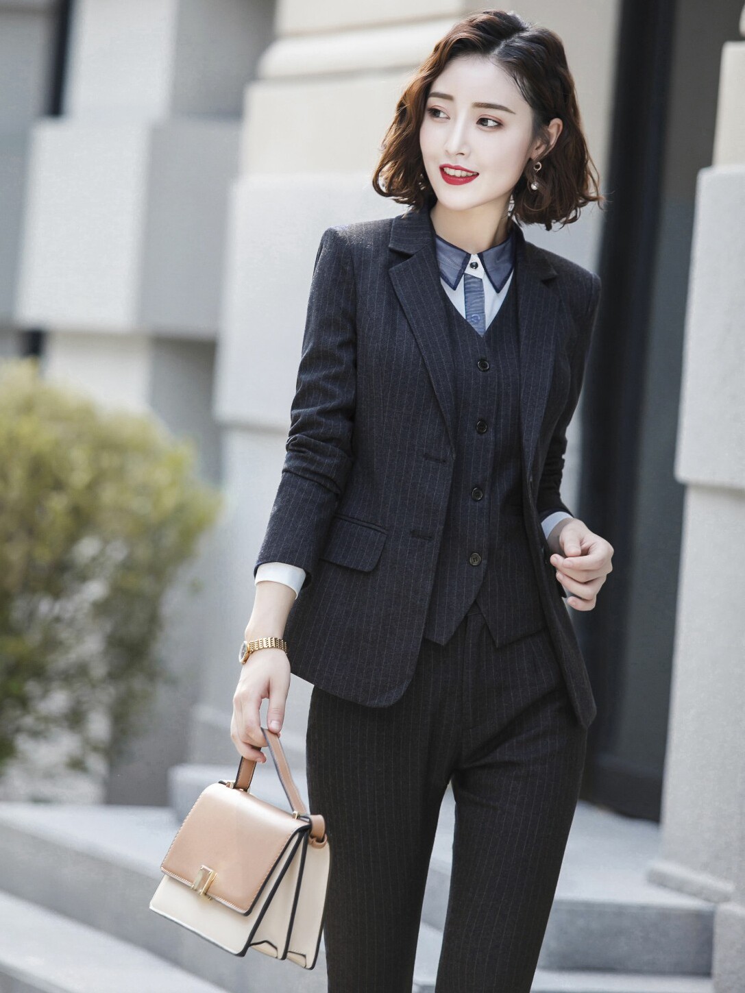 직업 여성 정장 정장 2021 가을 겨울 신상 기질 비즈니스 정장 작업복 스트라이프 작업복