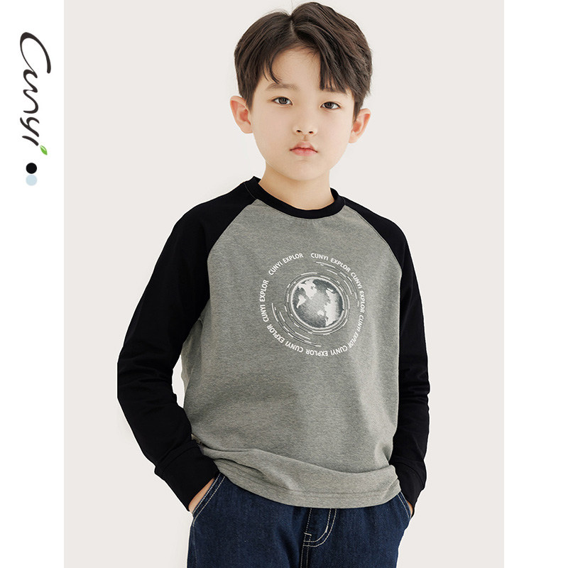 纯一良品童装儿童长袖T恤2024春季新品中大童撞色袖套头潮棉上衣,童装/婴儿装/亲子装,T恤,淘宝优惠券,粉丝福利购,淘宝优惠卷