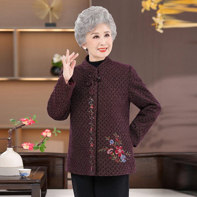 奶奶秋装新款盘扣开衫外套2025老年人女妈妈太太上衣服