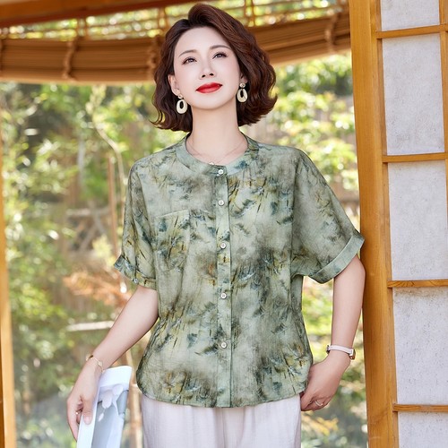 妈妈夏季套装2025新款短袖衬衫