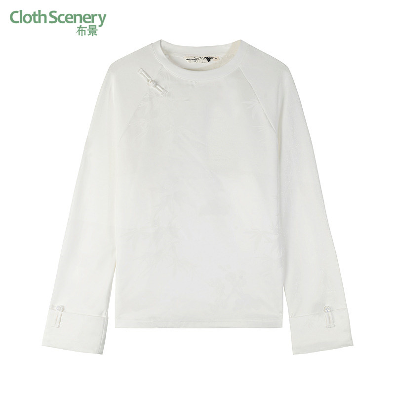 布景长袖T恤女2026春季新品国风新中式盘扣设计圆领套头上衣0205,女装/女士精品,T恤,淘宝优惠券,粉丝福利购,淘宝优惠卷