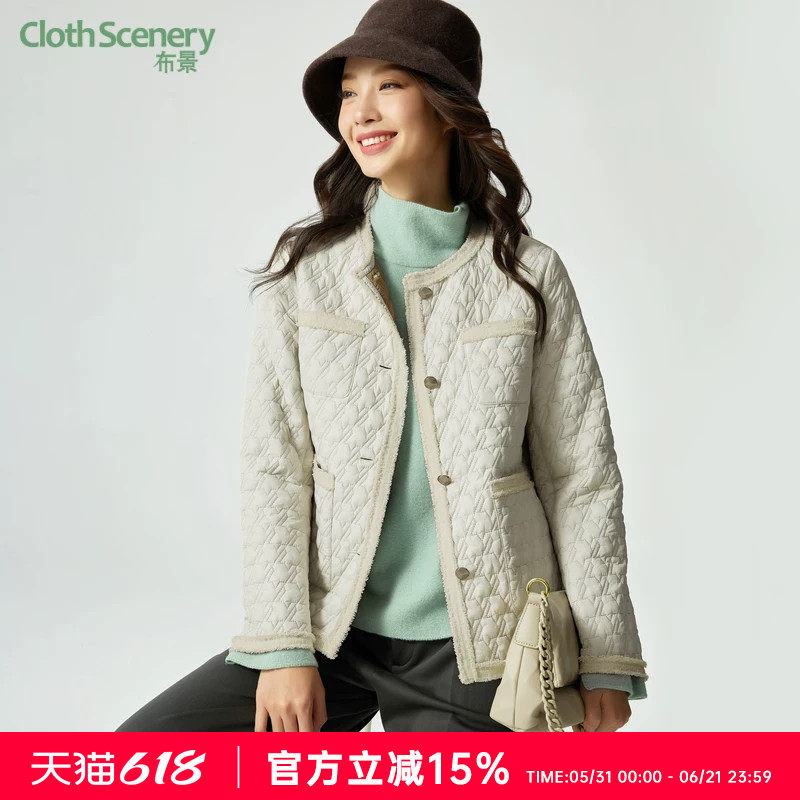布景棉服女短款冬季新品简约气质箱型直筒圆领棉衣外套1558