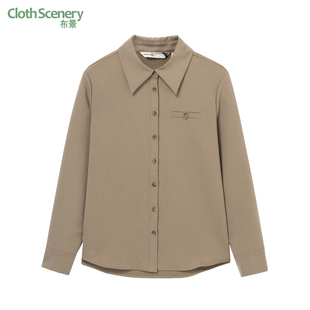 简约翻领弧形下摆设计纯色长袖 新品 衬衣上衣2415 女冬季 布景衬衫