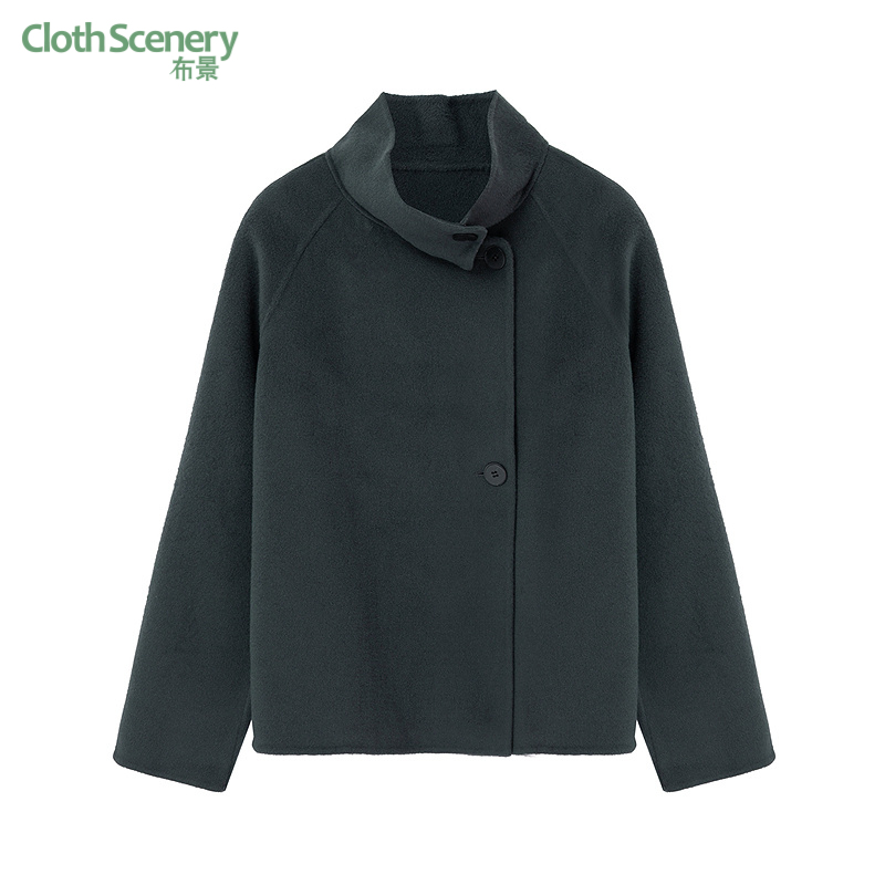 布景羊毛大衣女2025年秋季新品简约立领纯色宽松短款毛呢外套1155