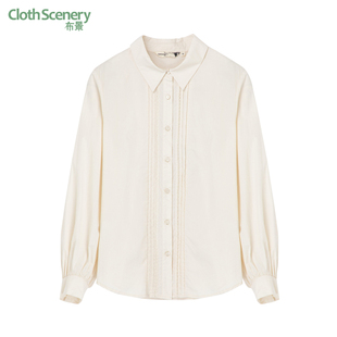 简约花边门襟设计翻领直筒纯棉长袖 新品 衬衣1159 女秋季 布景衬衫