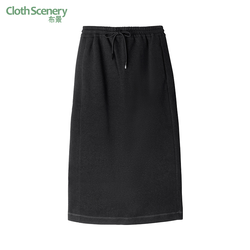 布景半身裙女厚款2025冬季新品简约系带松紧腰后开衩中长裙子1621