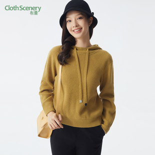 全羊毛针织衫 简约条纹织花连帽宽松卫衣式 1601 新品 布景毛衣女冬季