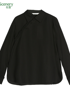 布景长袖小衫女2025年秋季新品新中式斜襟翻领设计感黑色上衣1203