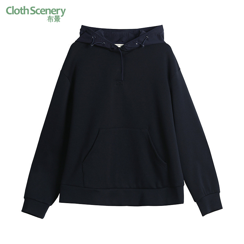 布景连帽卫衣女2025年冬季新品简约拼接设计感宽松外套上衣1362