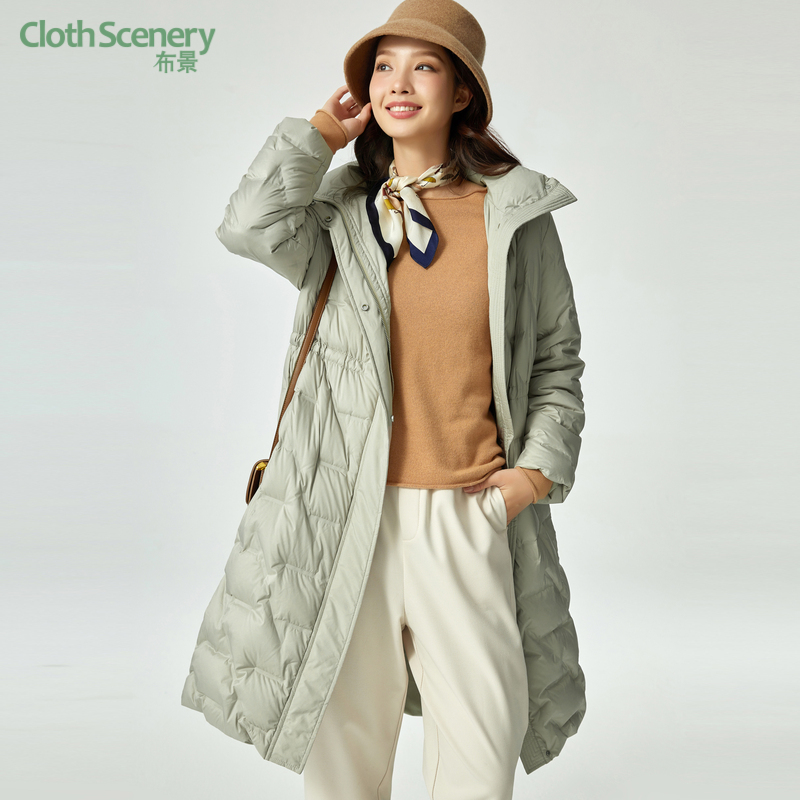 布景白鸭绒中长款羽绒服