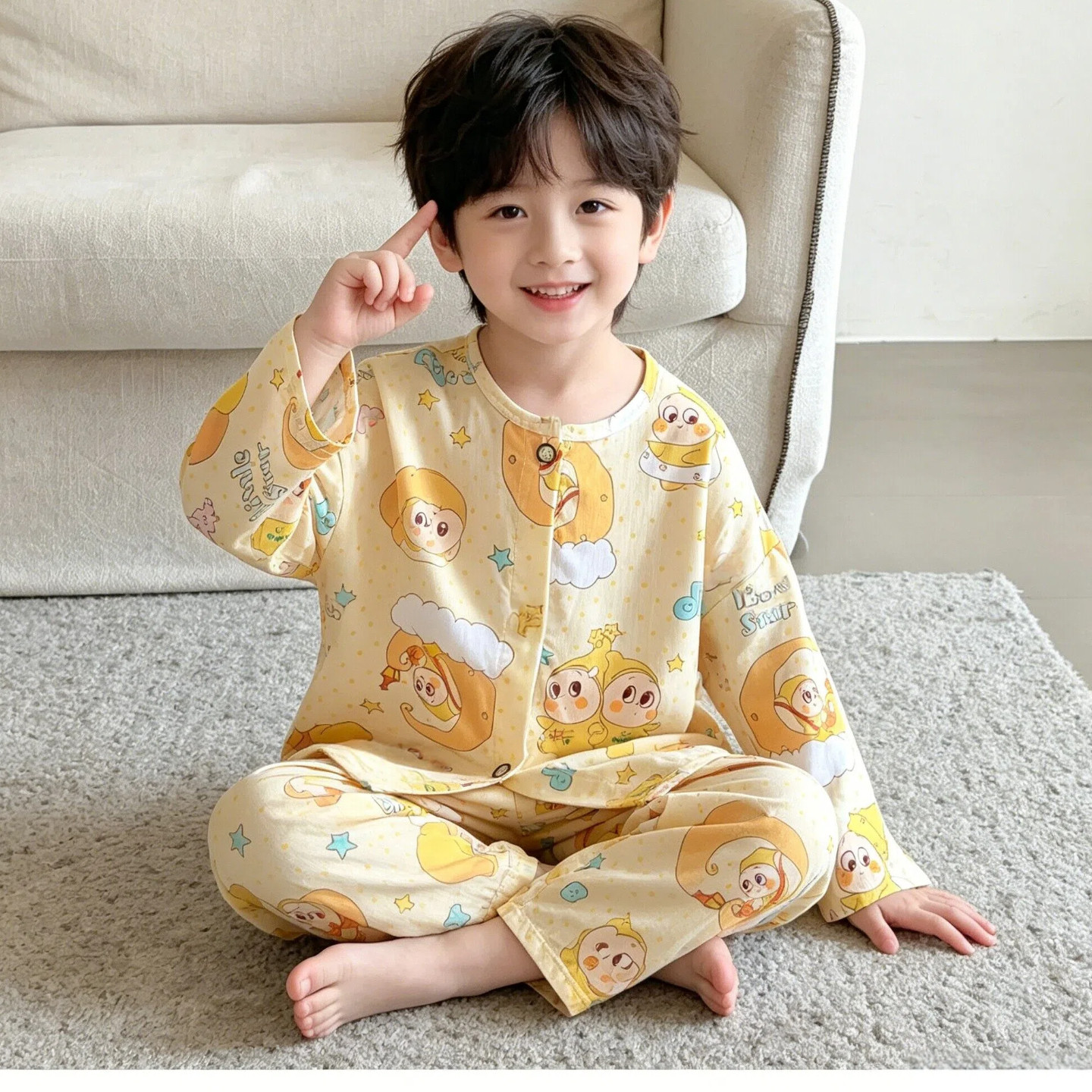 男童睡衣夏薄款2026新款绵绸儿童轻薄空调家居服人造棉绸男孩宝宝