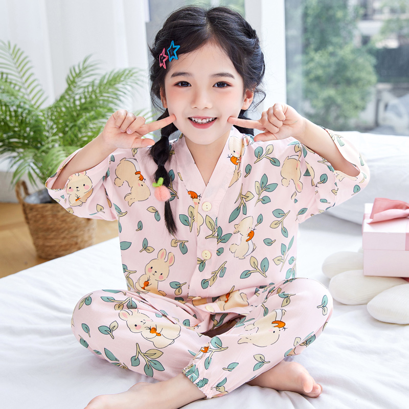 夏季女童棉绸薄款家居服睡衣