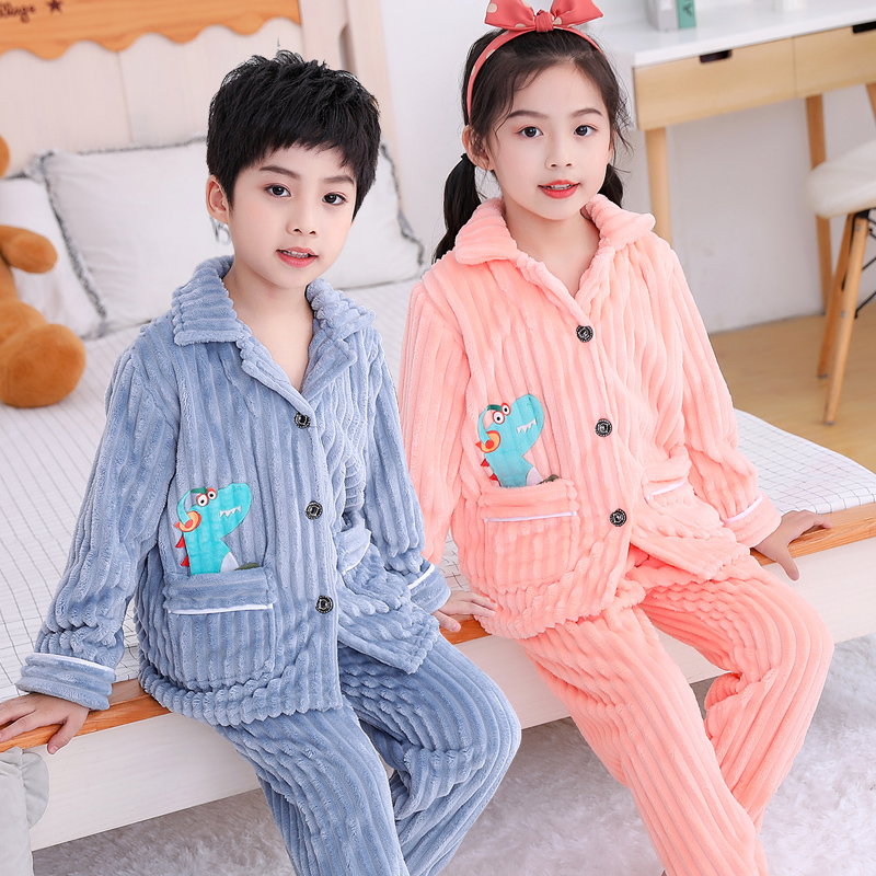 儿童法兰绒家居服套装春秋季