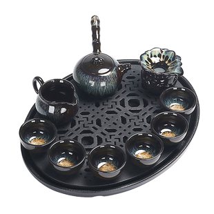 窑变功夫茶具套装建盏家用陶瓷泡茶壶盖碗中式钧窑陶瓷茶碗杯茶壶