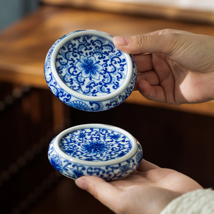 茶壶青花宝相盖置陶瓷茶托壶承中式青花瓷杯垫杯盖碗功夫茶具配件