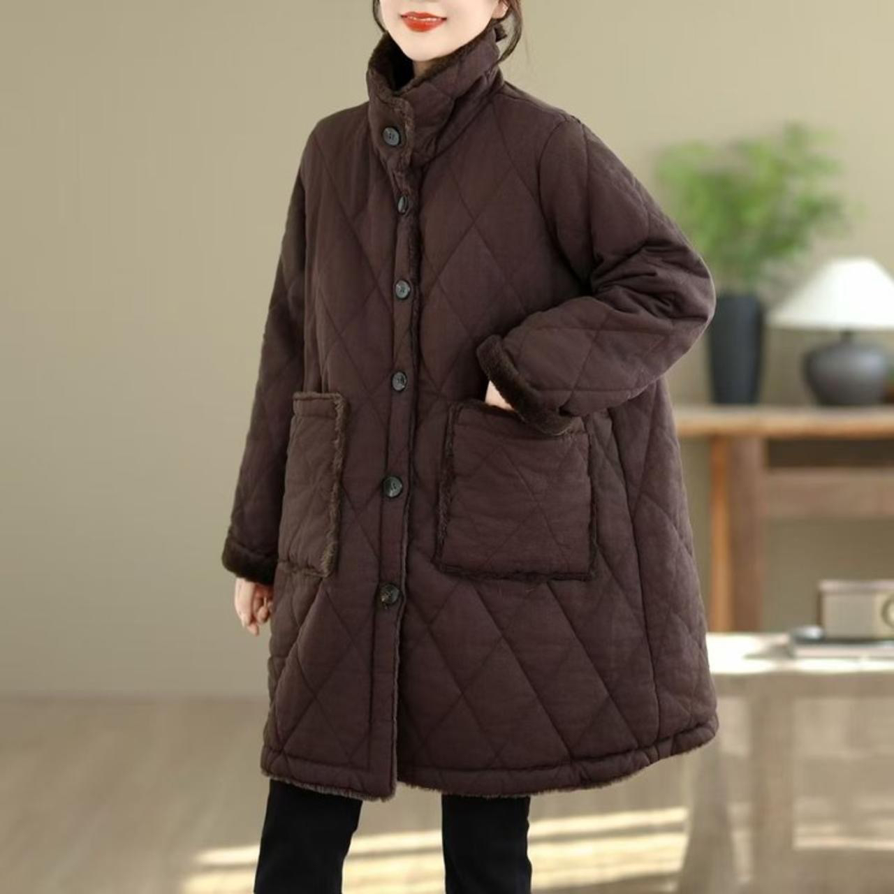 2025新款女秋冬加绒加厚保暖棉衣中长款棉服外套宽松大码妈妈装