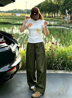 清仓女印花T恤工装裤两件套