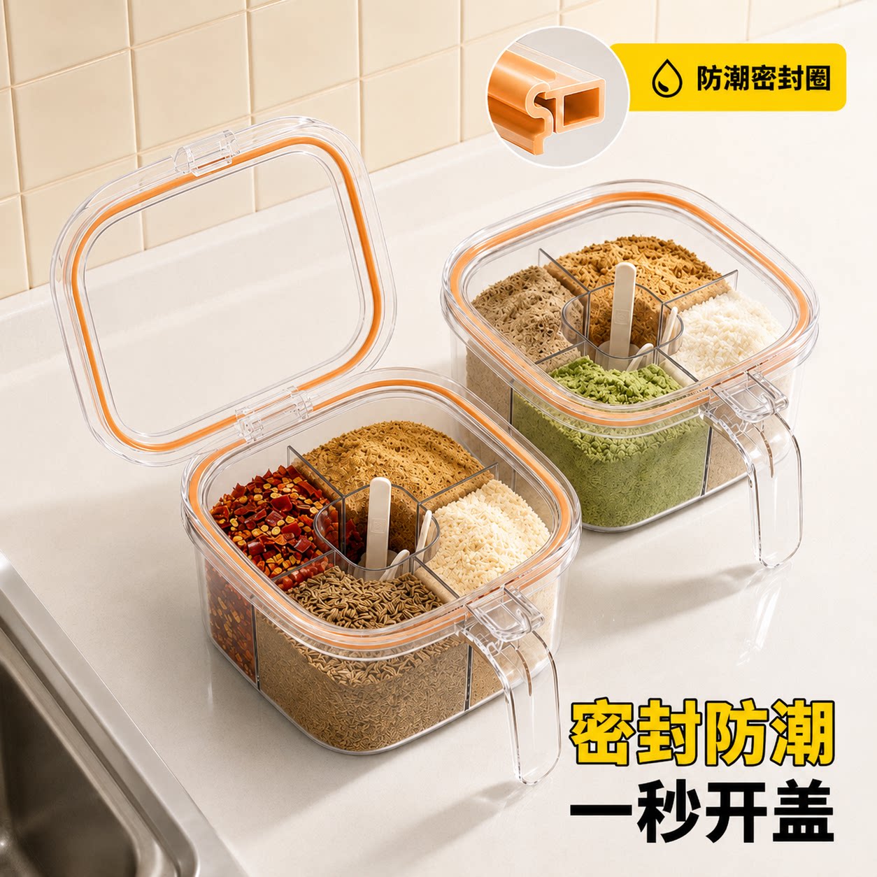 希维思厨房家用调料盒多格一体食品级盐罐香料胡椒专用佐料收纳瓶