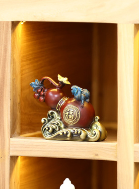 宽和 纯黄铜福禄葫芦车载摆件家居装饰品玄关办公室工艺品摆件