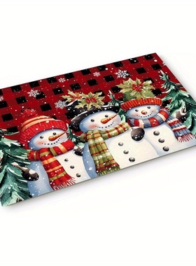 圣诞室内，前门垫，红色雪人雪花圣诞树，欢迎垫，假期低矮地板垫