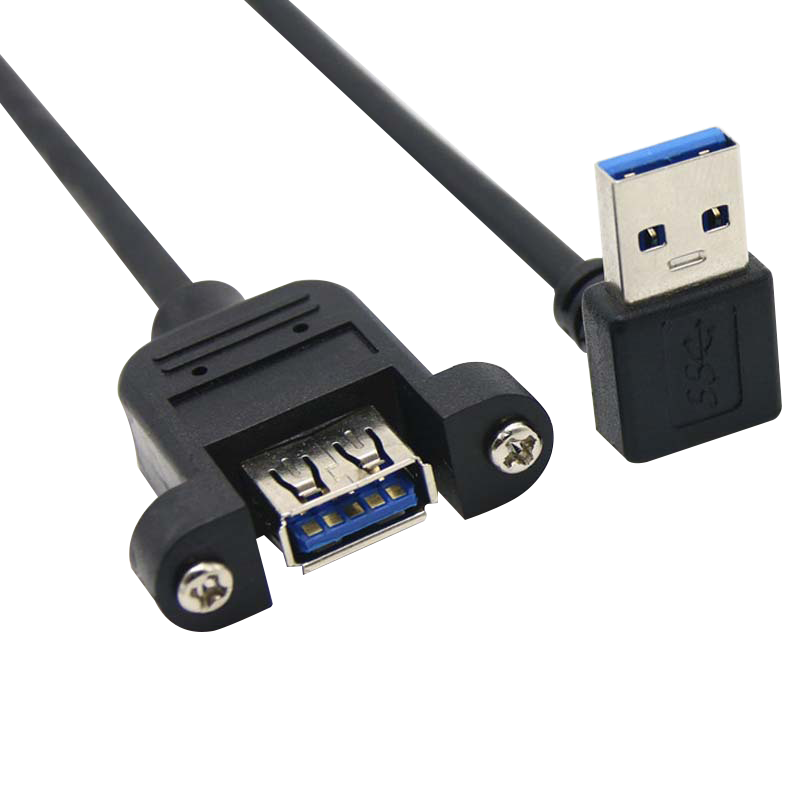 USB3.0延长线带耳朵公对母螺丝孔固定上下左右弯头数据线连接电脑U盘网卡鼠标键盘加长线主板固定usb接口转接