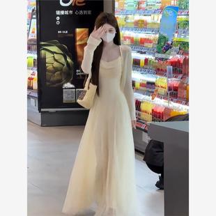 轻熟高级感气质连衣裙女2025夏季 小众收腰长裙两件套 新款 防晒开衫