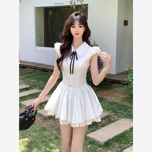 法式 公主蓬蓬短裙子 甜美少女polo领收腰显瘦连衣裙2025夏季 小飞袖