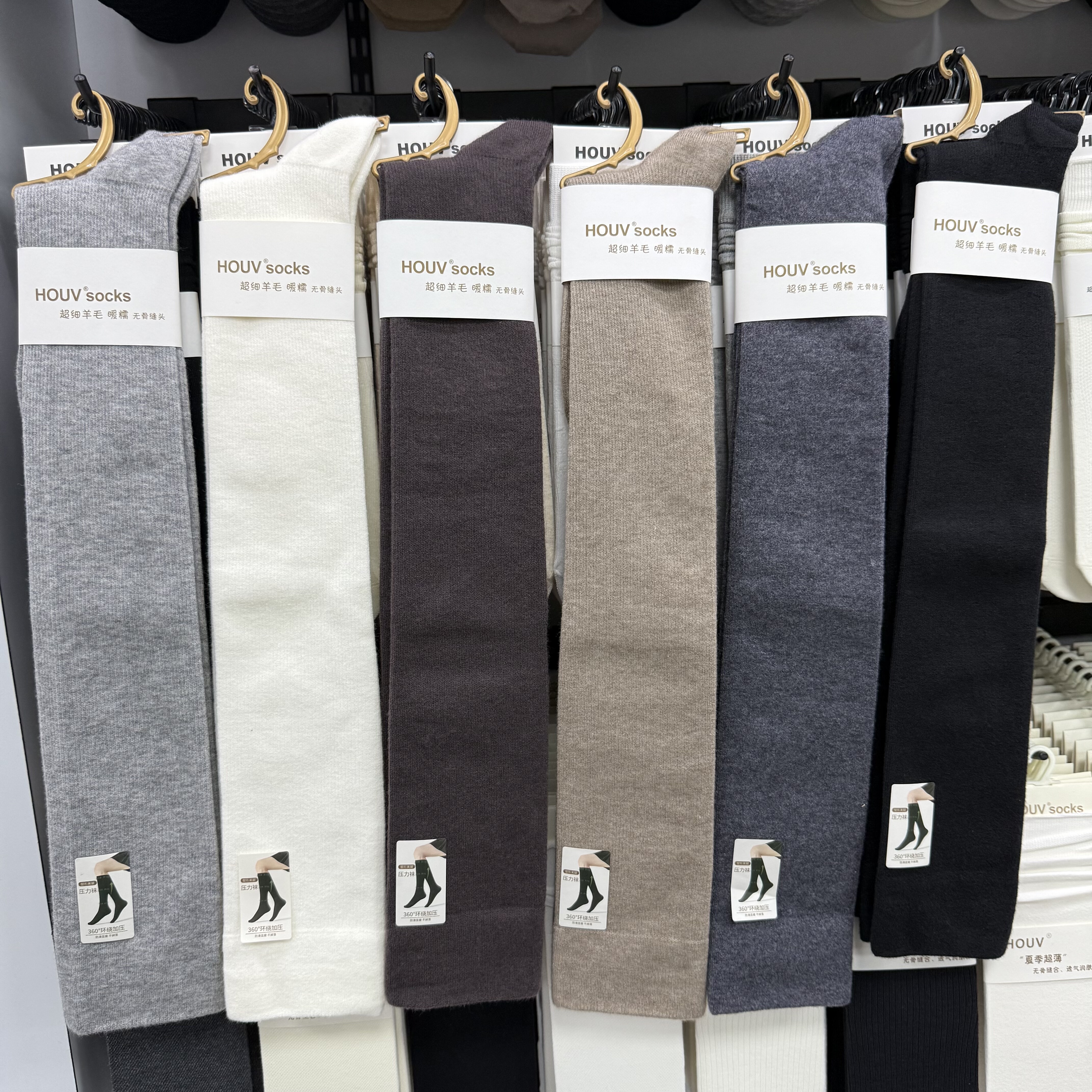 HOUV21137羊毛压力过膝袜女秋冬显瘦直袜子长袜黑色jk瘦腿大腿袜