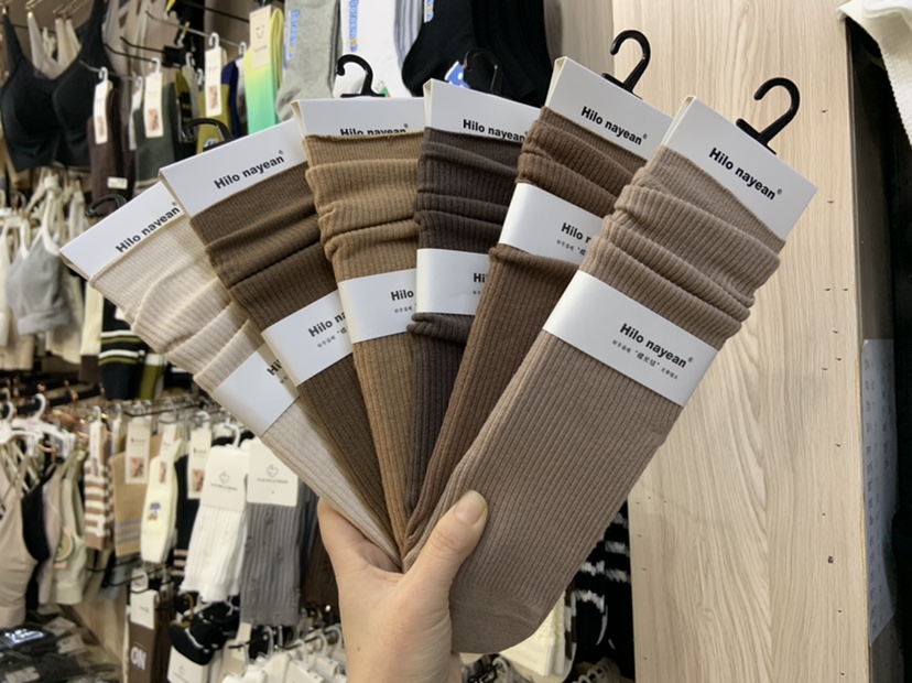 5双包邮南业nayean纯色竖条纹显瘦糯米绒包口无骨堆堆袜女袜秋冬