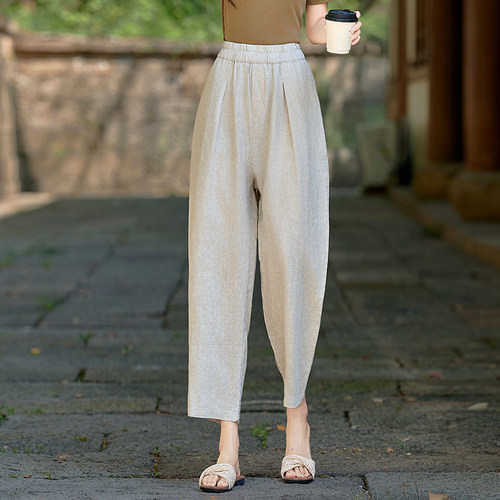 2026夏季新款宽松薄款高腰显瘦亚麻哈伦裤文艺百搭休闲风棉裤女裤