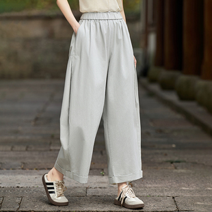 轻职风气球裤极简风纯棉吸汗休闲裤女文艺无弹大码百搭宽松九分裤