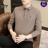 纯色棉质中年翻领polo衫 啄木鸟男士 新款 t恤春秋季 休闲上衣服T 长袖