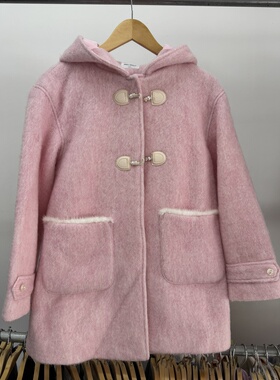 太平家童装国内代购粉色连帽淑女时尚气质毛呢外套F2AAEE4406