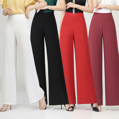 韩版宽松高腰垂感雪纺阔腿裤