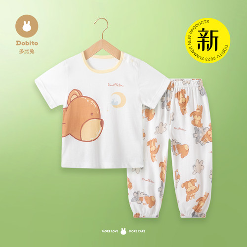 多比兔纯棉夏季短袖防蚊裤空调服